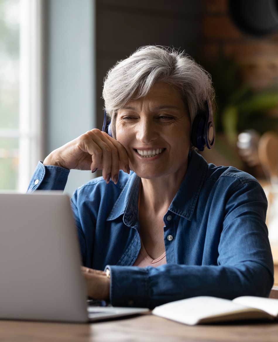 Mature woman with headset